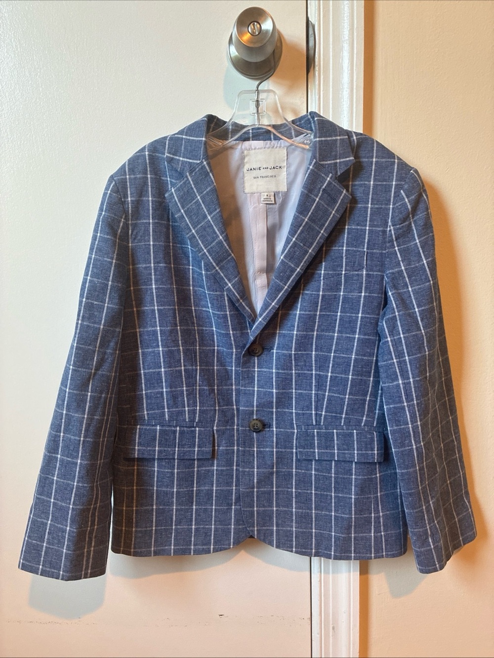 Janie and Jack tattersall linen/cotton blazer in blue size 8
